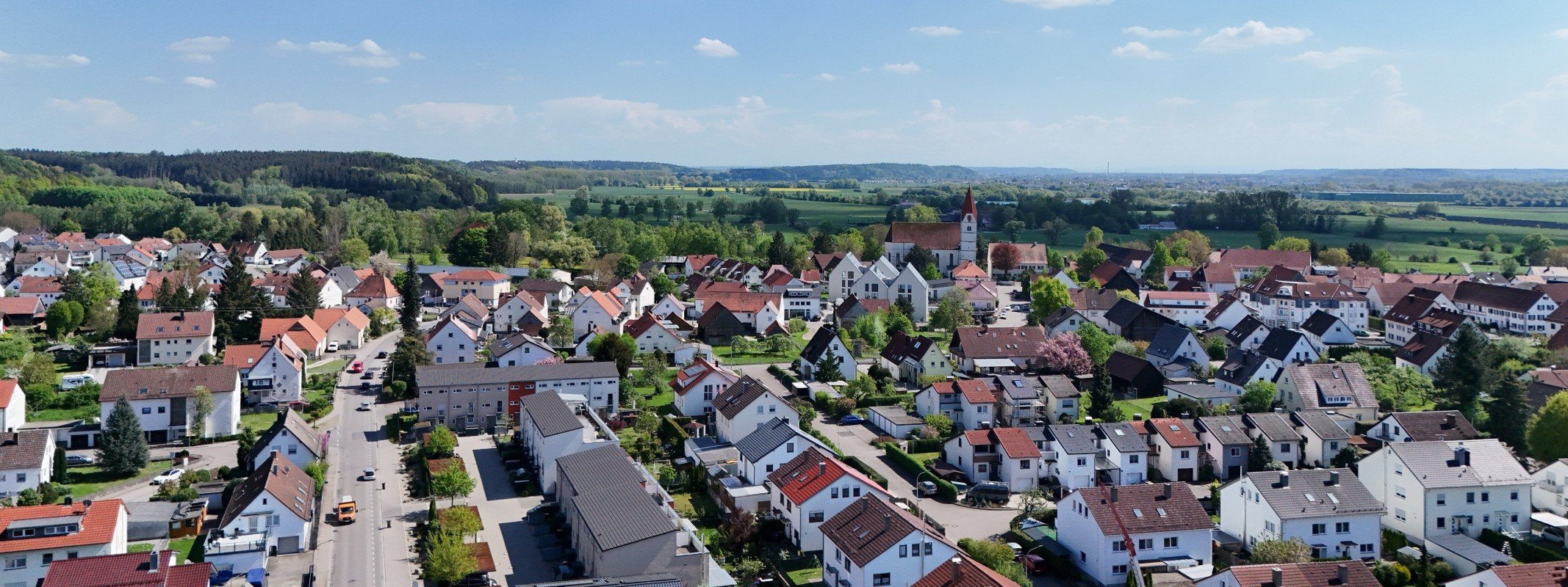 Haus verkaufen in Senden: Wohngebiet in Wullenstetten mit Einfamilienhäusern von oben
