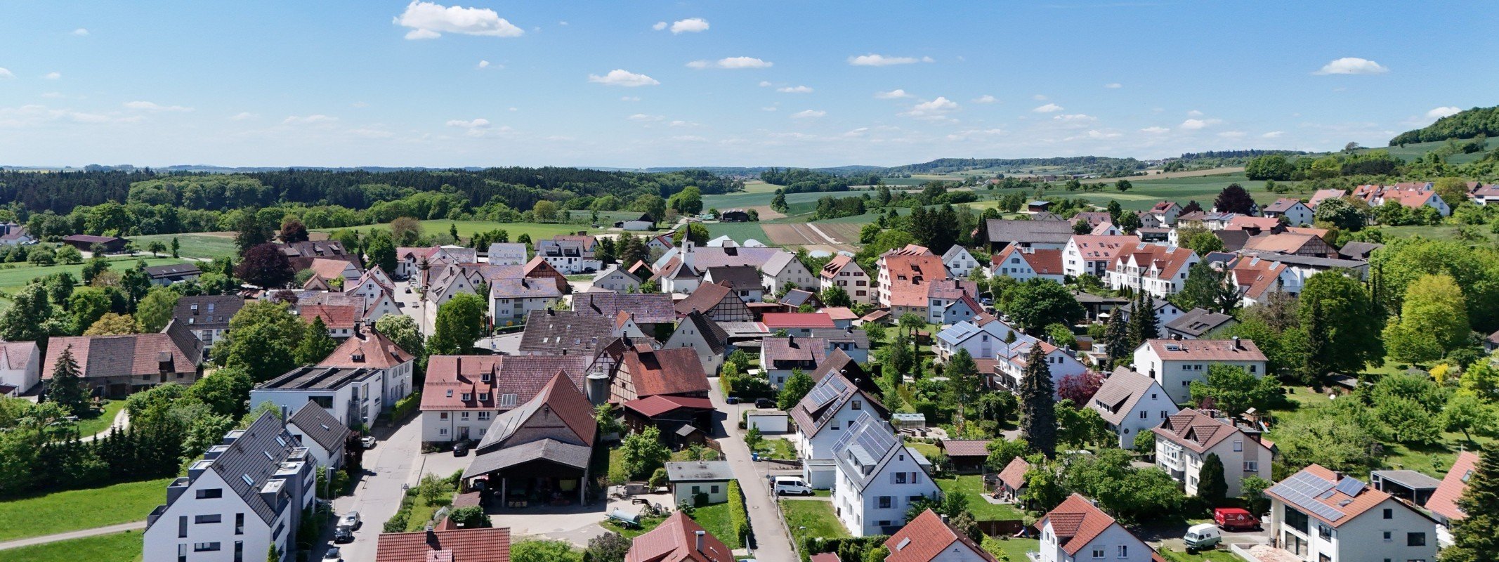 Was ist meine Immobilie in Grimmelfingen wert: Ortskern und Wohngebiete von Ulm-Grimmelfingen von oben