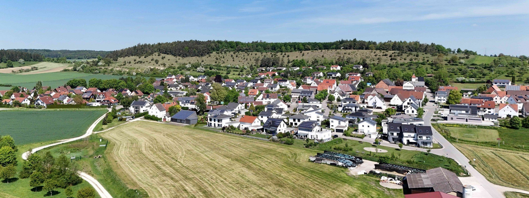 Immobilienmakler Langenau: Ortsteil Hörvelsingen mit Wohngebiet von oben