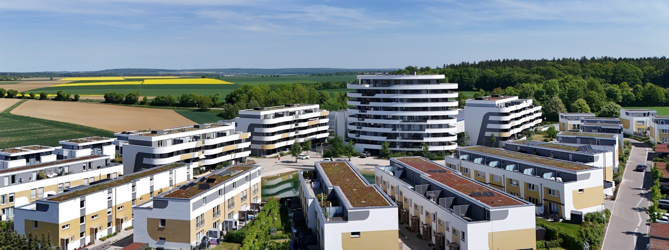 Immobilienmakler Dornstadt: neue Wohnanlagen am Ortsrand von oben