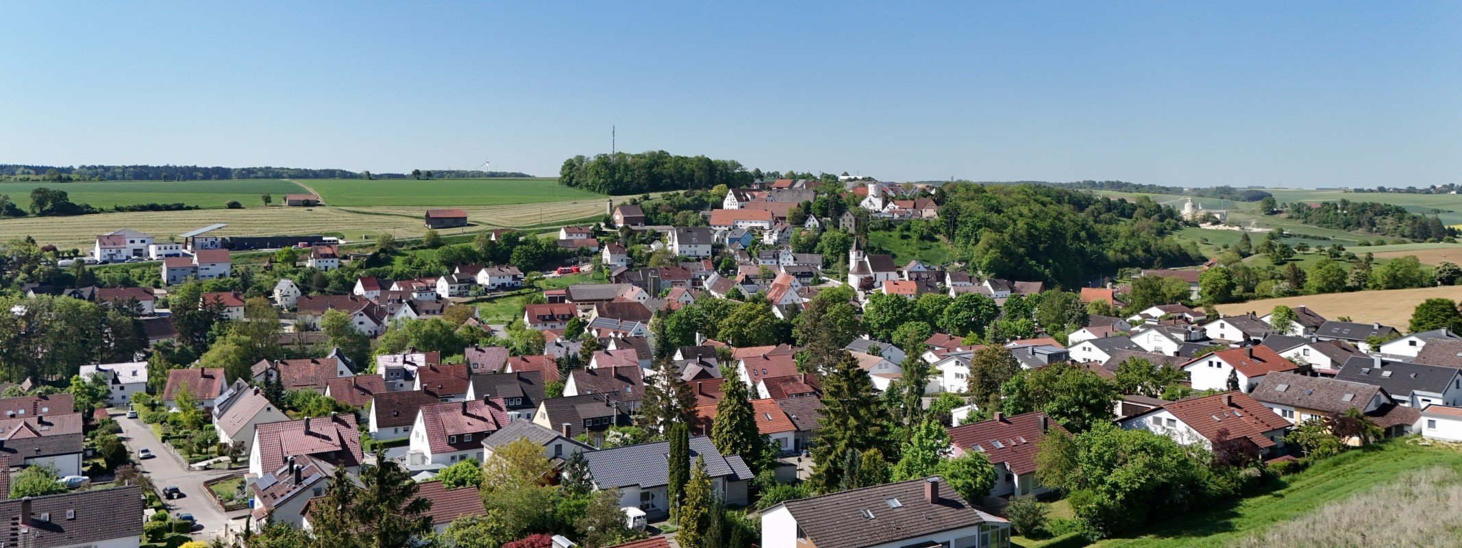 Immobilienbewertung in Langenau: Wohnh�user in Albeck mit Blick �ber die Felder von oben