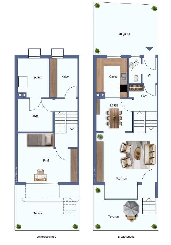Grundriss UG und EG Reihenmittelhaus Wei�enhorn