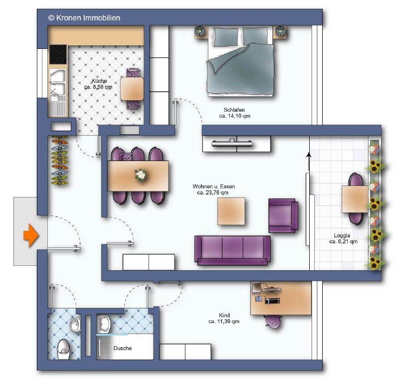 Grundriss (nicht ma�st�blich) Wohnung Neu-Ulm