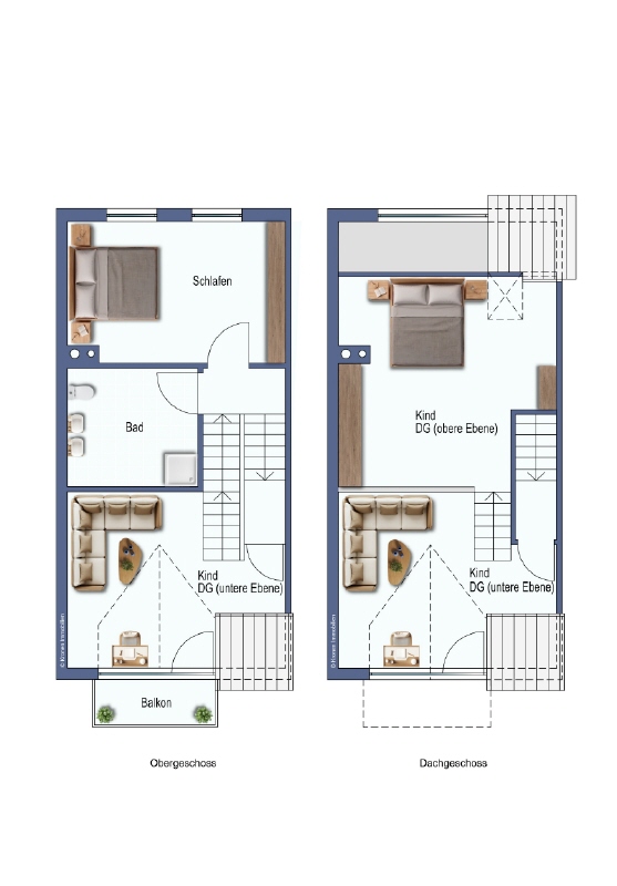 Grundriss OG und DG Reihenmittelhaus Wei�enhorn
